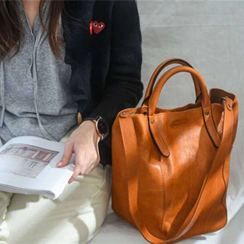 Outdoor Casual Genuine Leather Women's Tote Designer Natural Soft First Layer Cowhide Female Handbag Crossbody Bag