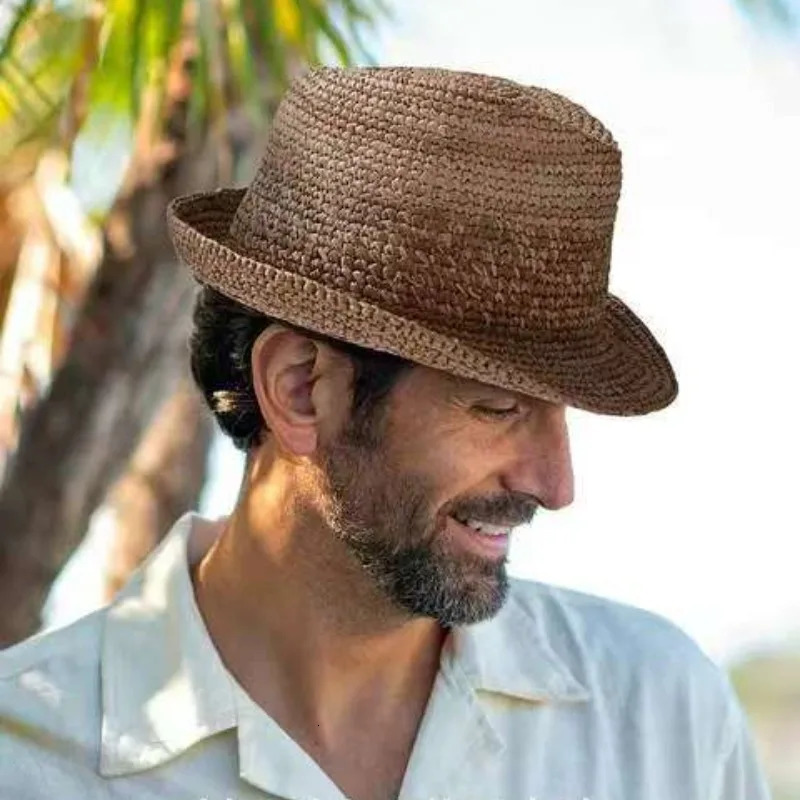 Natural Raffia Jazz Sun Hats Men and Womens Summer Manual Woven Straw HatFashion Sun Protection Sunshade Beach Hat Panama 250526