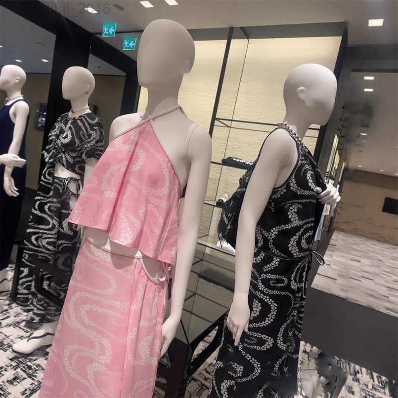 Two Piece Dress designer 2025 early spring new cha beautiful elegant gentle style printed neck hanging vest straight tube long skirt set 731T