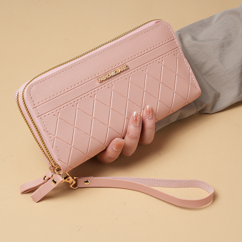 Free Shipping Designer Wallet High-quality Double-layer Zipper Long Leather Bag Women's Mesh Phone Bag Hand-held Bag Casual Multifunctional Box C