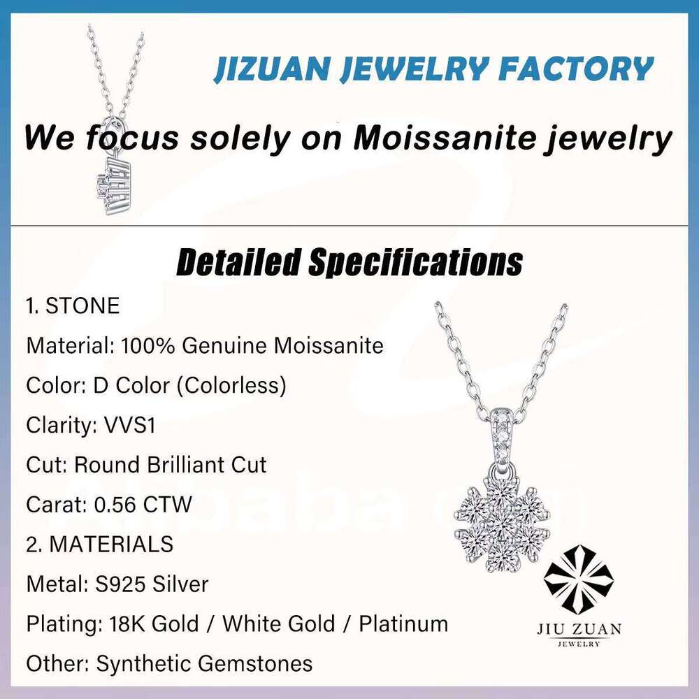 Snowflake Moissanite Pendant for Women Sterling Sier Gold Plated Custom Elegant Style Jewelry Gift GRA Certificate