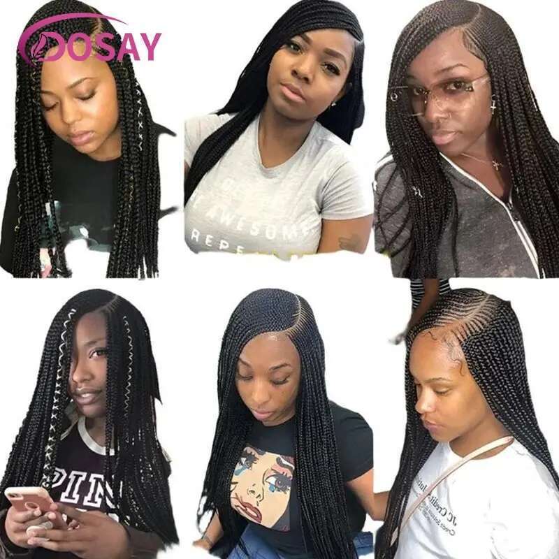 Synthetic Full Front Cornrow Double For Black Women Box Side Part Braided Lace Wig Faux Locs Braids Wigs