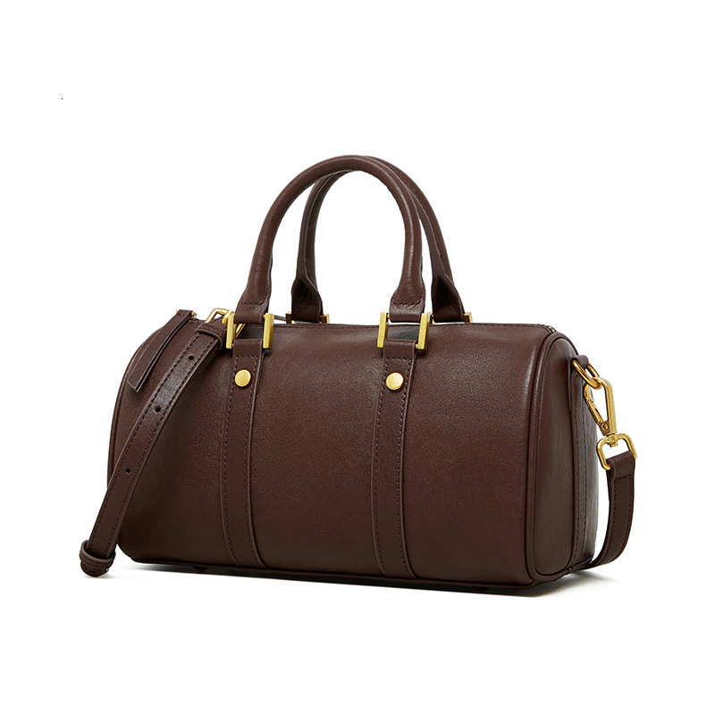 Real Leather Maillard Women's Handbag Light Luxury Western Style Boston Designer Bag Plant Tanned Cowhide Single Shoulder Crossbody Bag