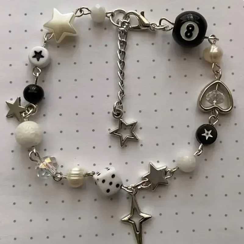 Handmade No. 8 Ball Star Beaded Dice Bracelet Coquettish Y2K Gothic Bracelet W250526