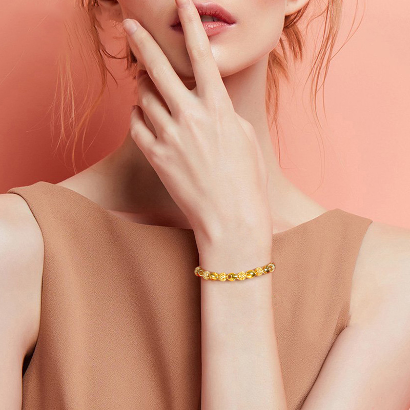 VOBIPY 14K Gold Plated Bracelets for Women Exquisite Beaded Chain Bracelet Bangle Wristband Pulseira Femme Wedding Jewelry Bijoux