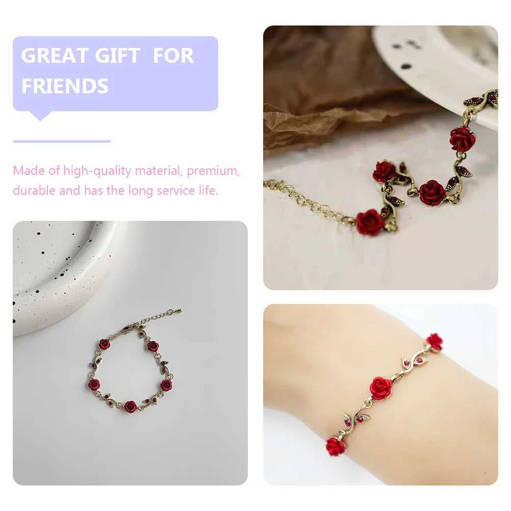 Rose Bracelet Flower Wrist Chain Red Valentines Day Gift Adjustable Romantic Charm Bangle Gifts W250526