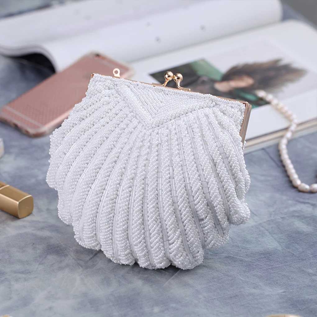 Luxury Women Shell Pearl Rhinestone Elegant Clutch Bag Dinner Bride Dress Bag Banquet Handbag Evening Clutch Purse W250527