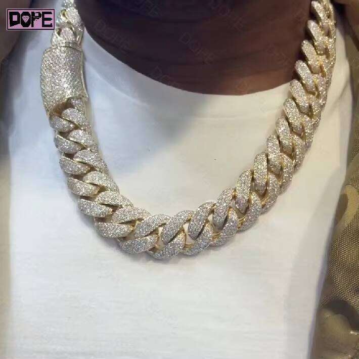 Hiphop 20mm Link Chunky Heavy Sier Iced Out Buss Down Miami Moissanite Cuban Chain