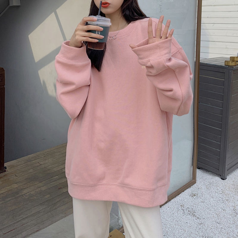 2025 Early Autumn New Pink Sweatshirt Loose Casual Streetwear Long Sleeve Round Neck Pullover Tops Fleece Women's Sweatshirt
