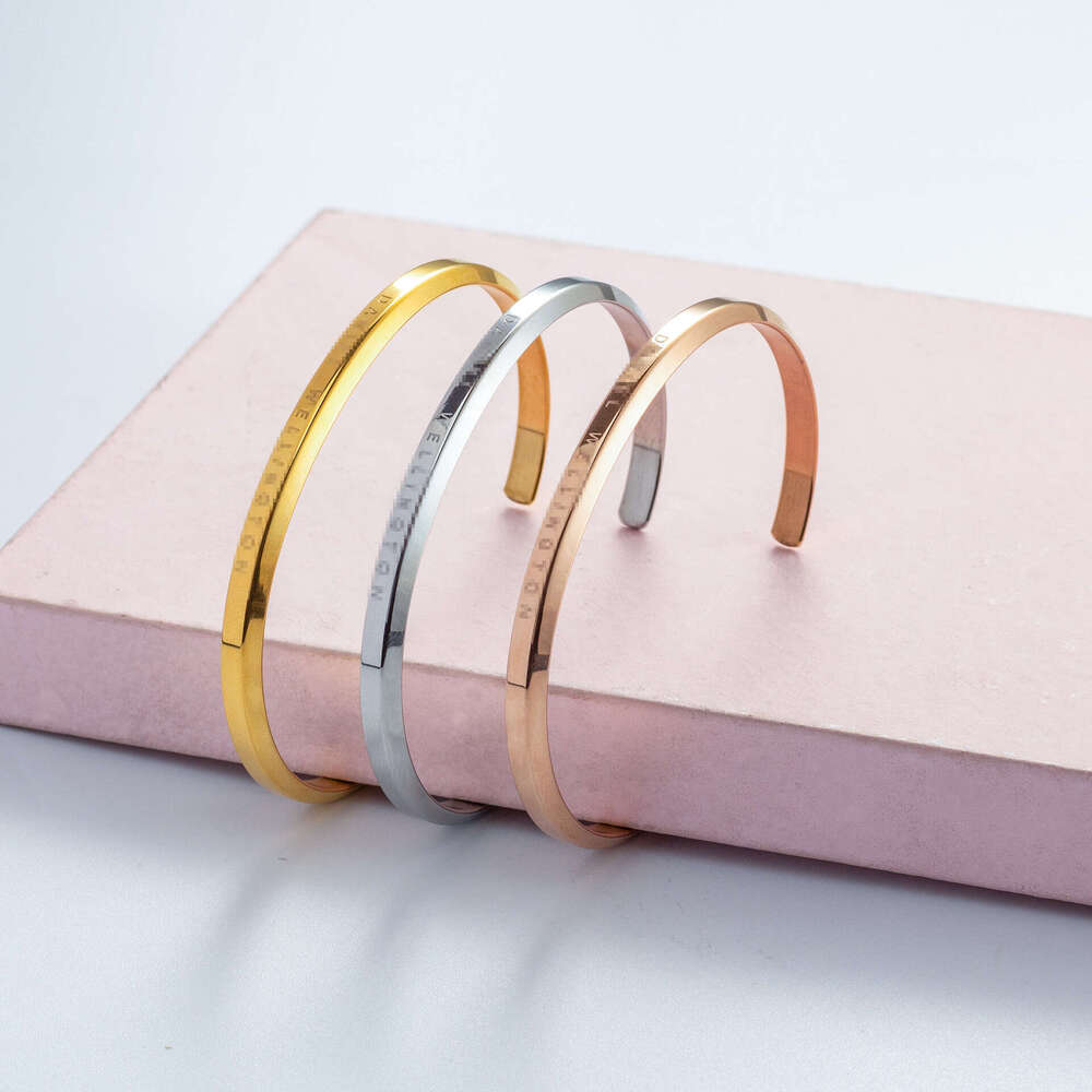 DW Style Simple Titanium Steel C-Shaped Open Beveled Edge Bangle Bracelet Live Broadcast