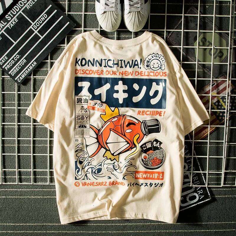 Summer Haruku Japanese Style Embroidery Small Octopus Short sleeved T shirt Men s Trendy Brand Street Loose Hip Hop Tee Top