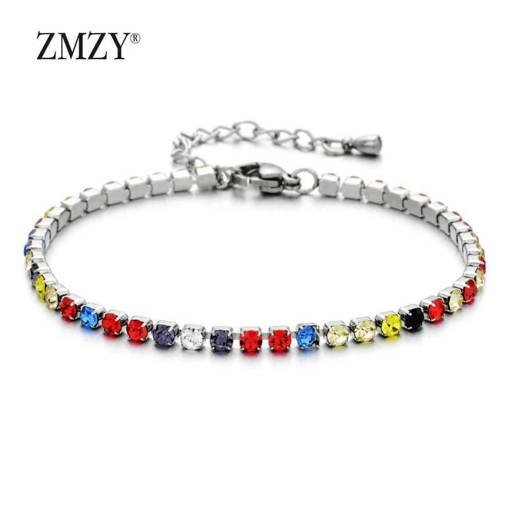 ZMZY 304L Stainless Steel Bracelet Rhinestone Sparkly Cubic Zirconia Tennis Link Bracelets Gifts For Women Wedding Jewelry W250526