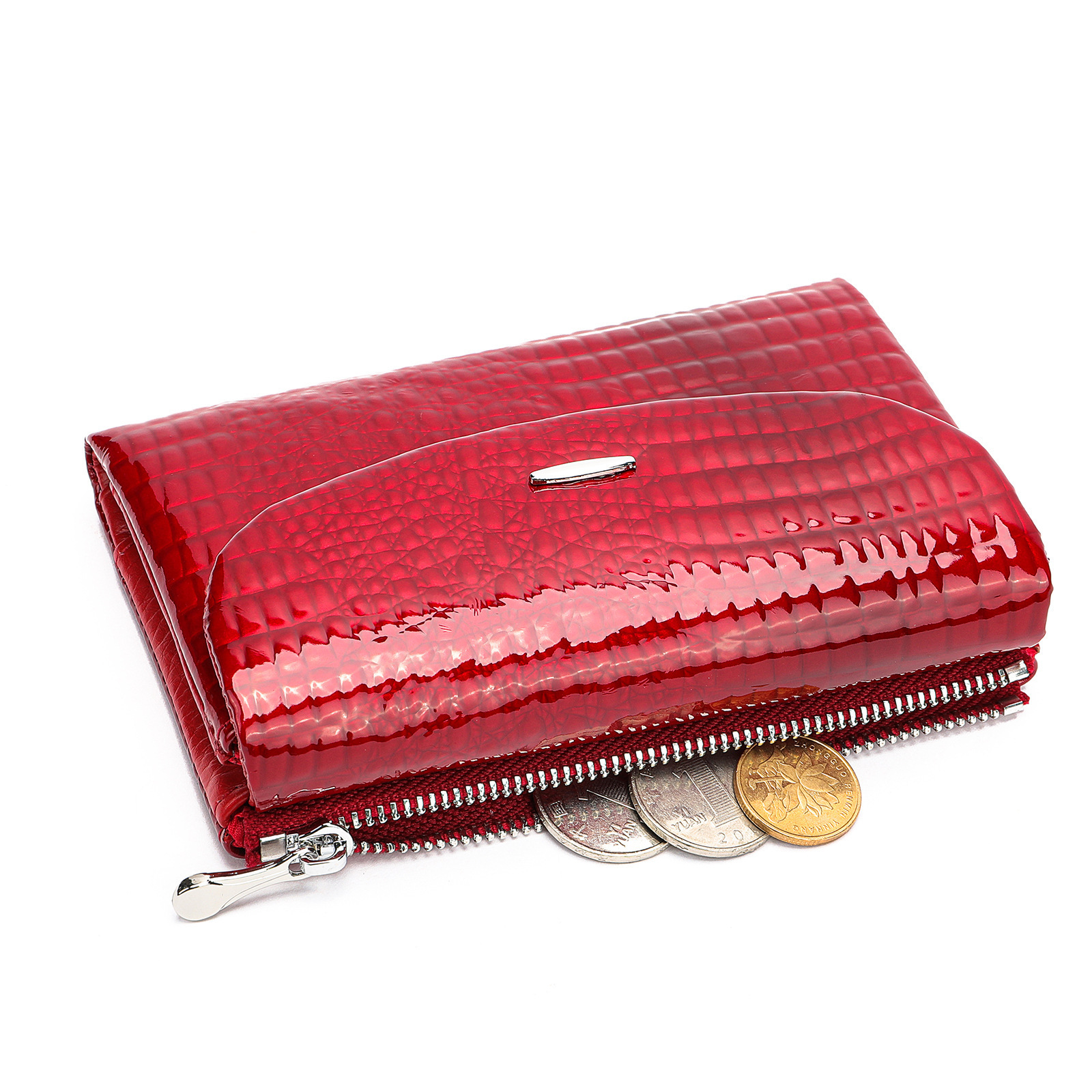 Free Shipping Designer Wallet Genuine Leather Women's Wallet Patent Leather Fashionable Zipper Hand-held Bag Cover Cowhide Crocodile Pattern Card