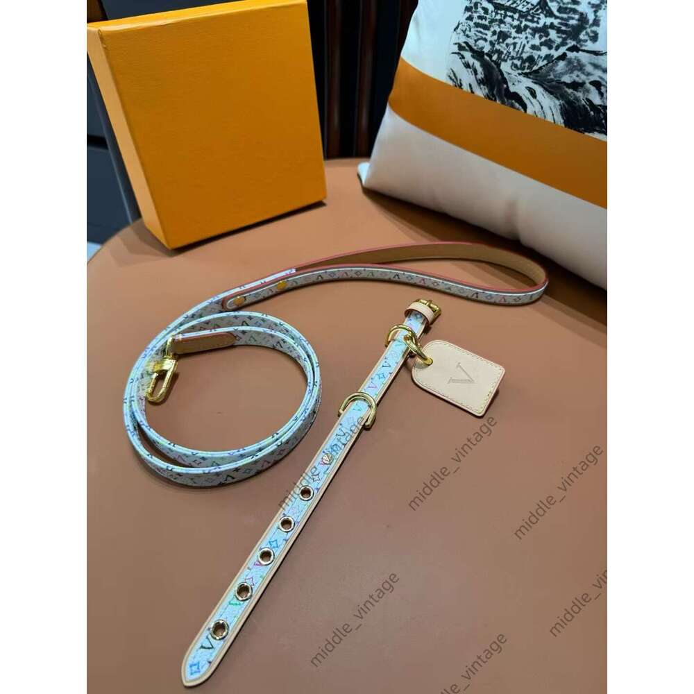 New White Color Designer Pet Genuine Leather Puppy Cowhide Suitable For Small And Medium-sized Fashion Brand Dog Collar Leash Suit With Box