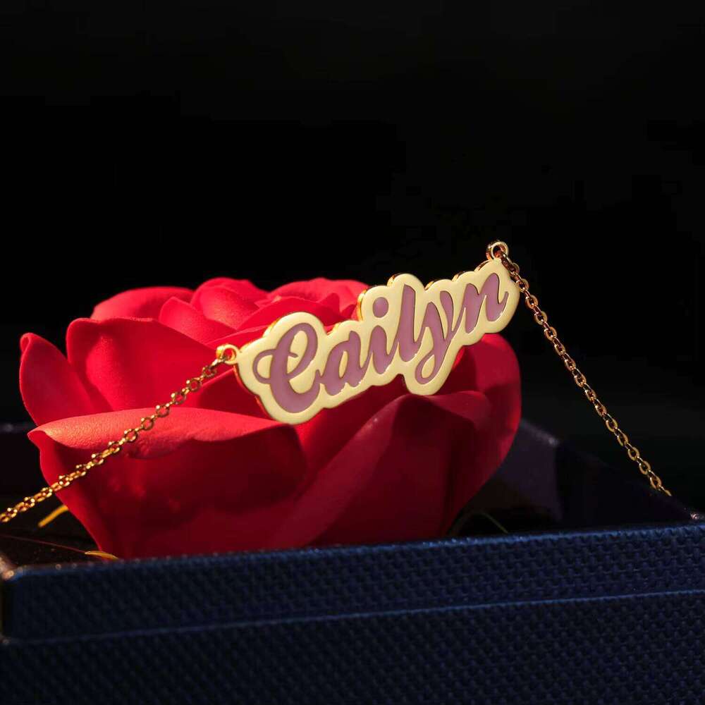 Stainless Steel Name Necklace Personalized Custom Enamel Letter With Different Color Charm Pendant for Women Wholesale