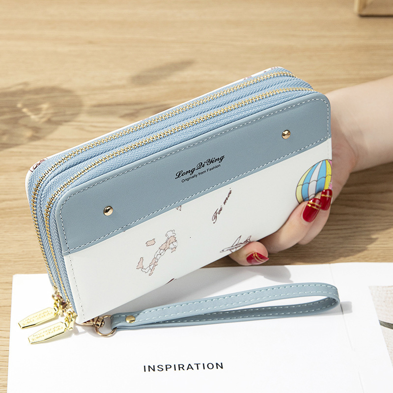Free Shipping Designer Wallet New Women's Long Double Zipper Phone Bag Student Change Bag Large Capacity Hand-held Bag Multifunctional Card Bag I
