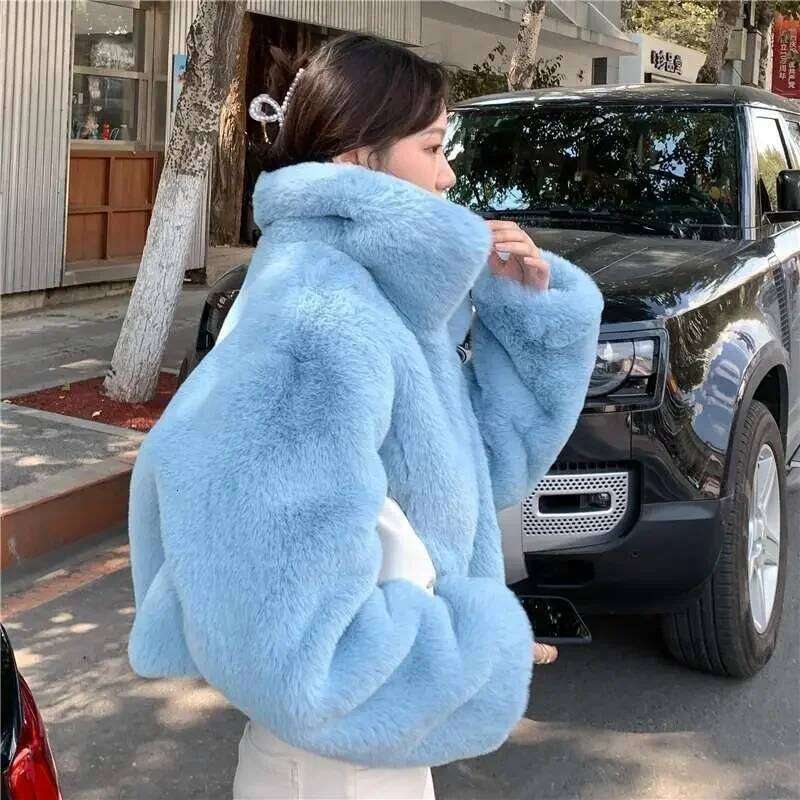 Autumn and Winter Faux Fur Thick Coat Women's Short Loose Korean Version Lapel Environmentally Friendly Jacket Female Clothing