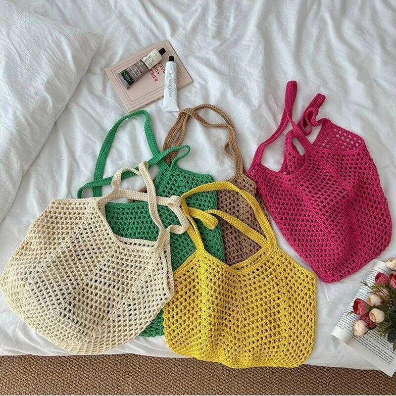 Women's Bags Designer Popular Summer Beach Straw Woven Tote For Women 2-In-1 Hollow-Out Lightweight Large Capacity Shopper Shoulder Bag Female