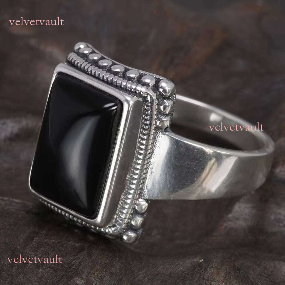 Solid Sterling Sier Lucifer Rings with Black Onyx Natural Stone Handmade Statement Ring TV Show Jewelry