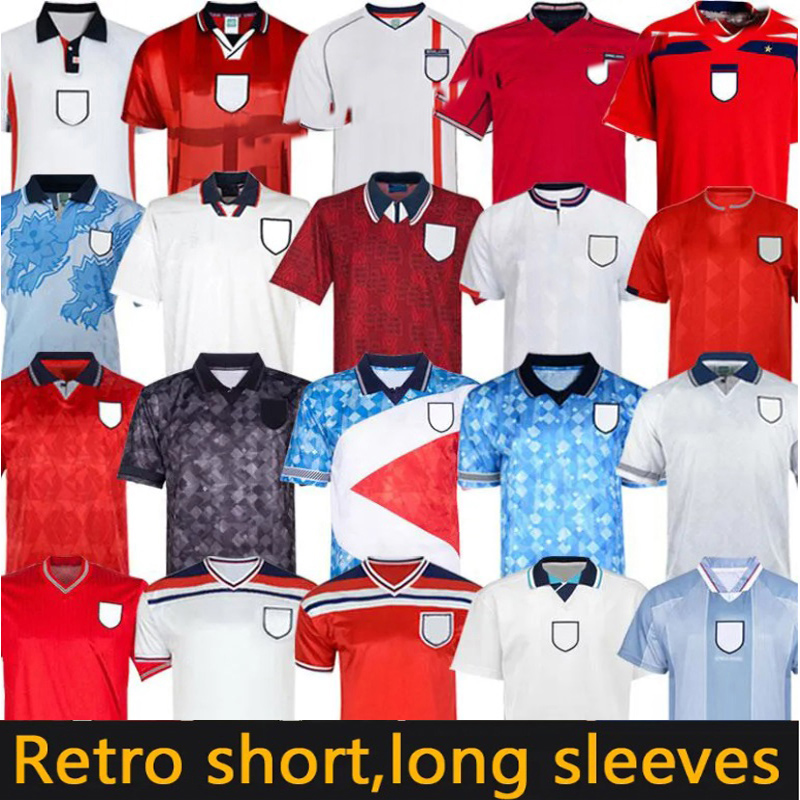 1982 1986 2002 2008 England Retro Soccer Jersey 1990 1994 1992 1996 1998 SHEARER GASCOIGNE OWEN GERRARD Scholes football shirt Uniforms 90 96 98 Home away White Red