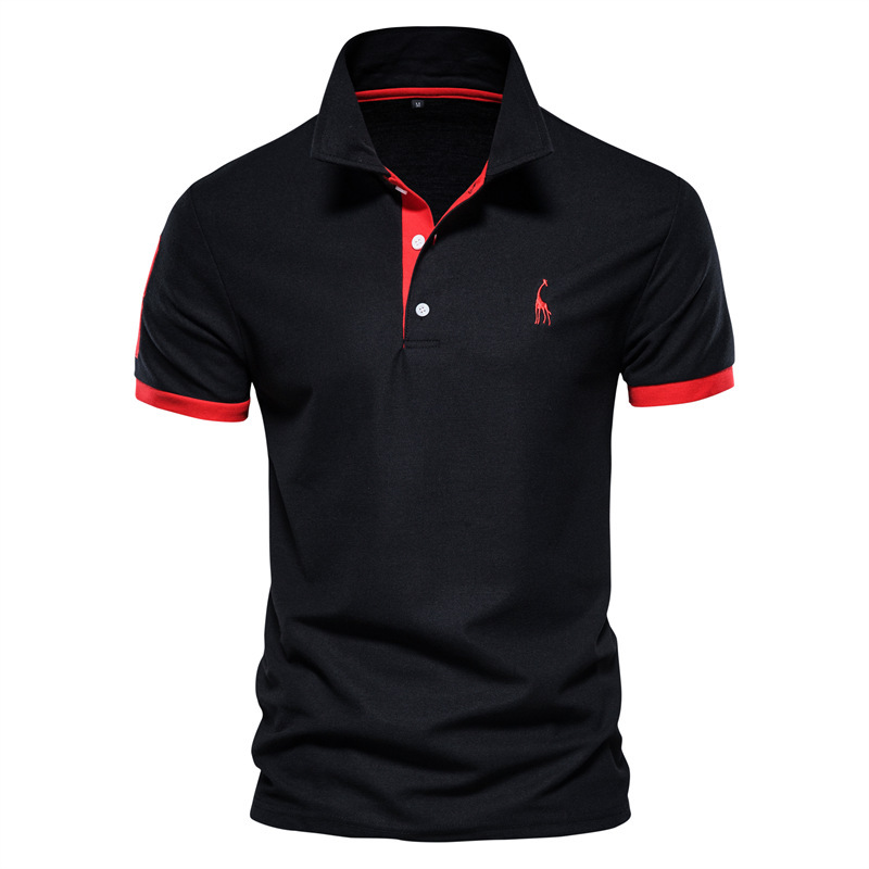 Men's Polos Deer Embroidery Color Block Polo Shirt Mesh Breathable Collar Men's Summer Casual T-Shirt Men Embroidery T Shirt Y2k Casual Fash