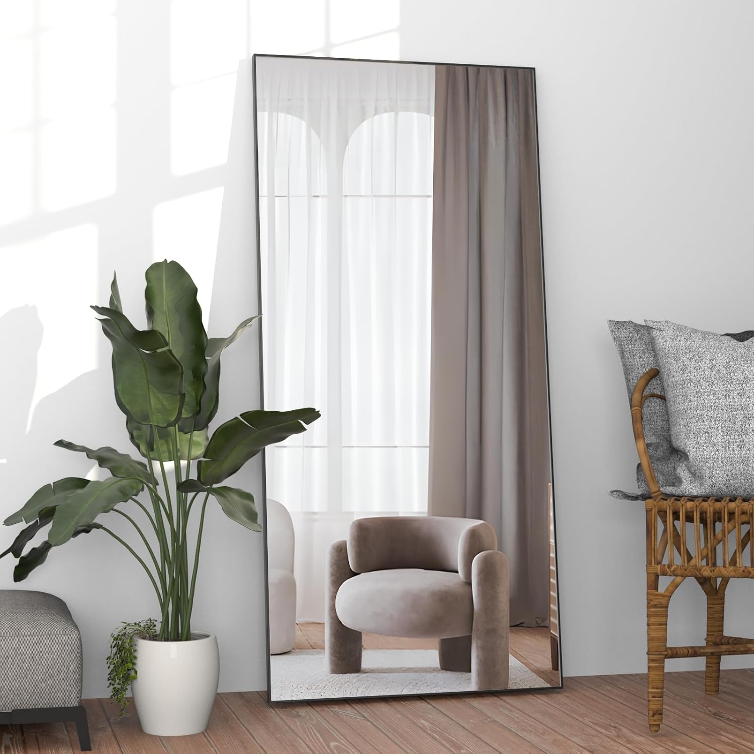 cassilando black full length metal frame mirror largesized floor wall standable 65 h x 24 w