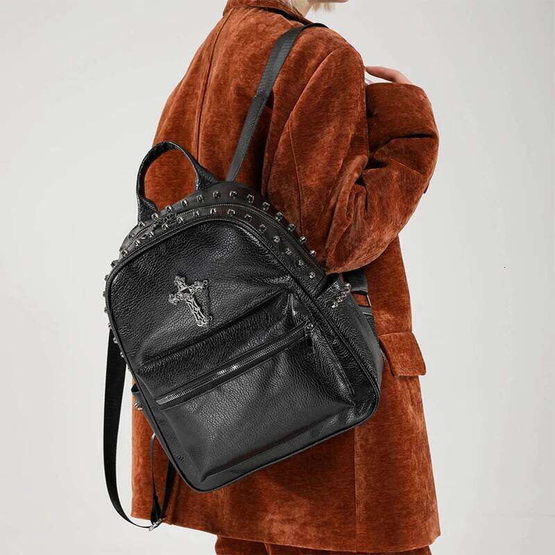 Women's Bags Designer Brand Personalized Cross Design Simple Commuting Large Capacity Versatile Rivet Backpack