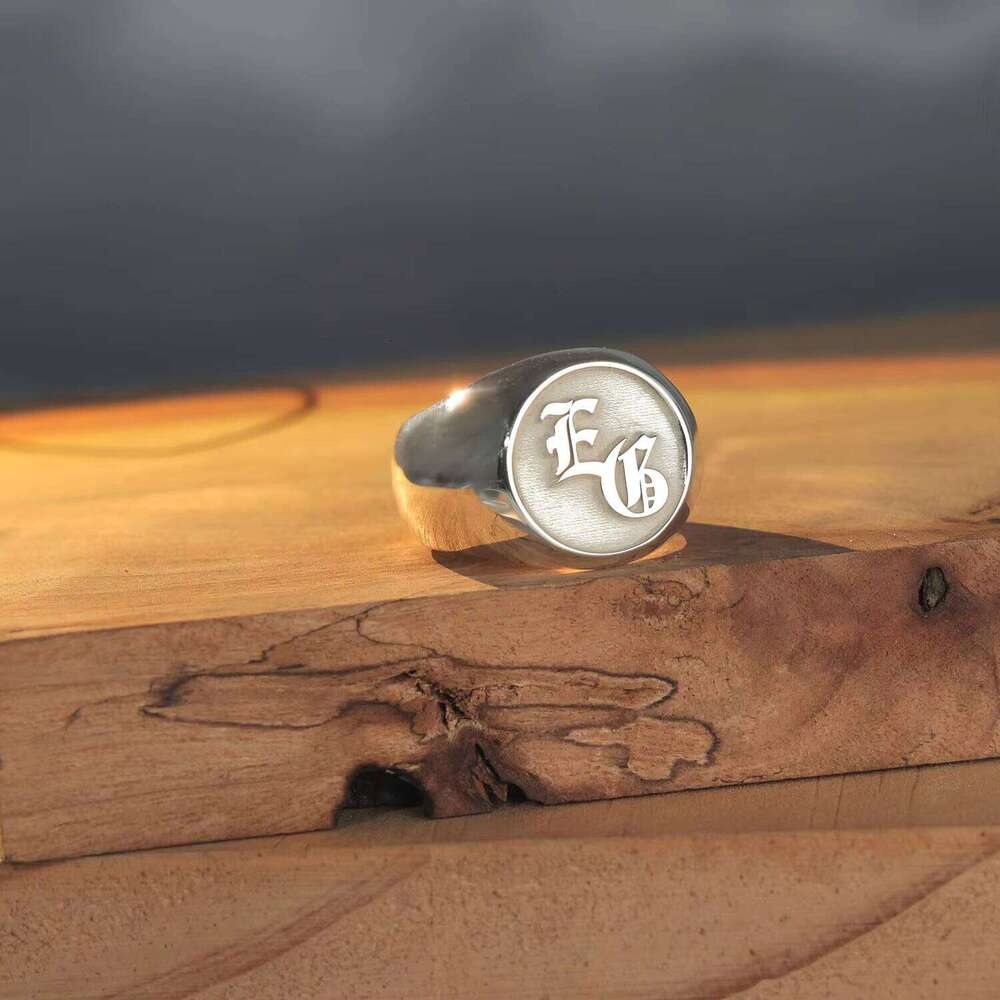 Custom Engraved 26 Letters Personalized A-Z Initial 15mm for Men Fashion Charm Sterling Sier Ring