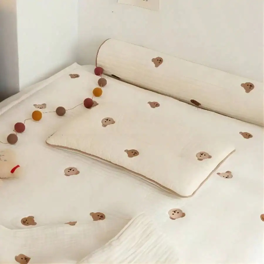 ins style baby embroidered bear quilted pillow kindergarten breathable sweatabsorbent pure cotton cute 250527