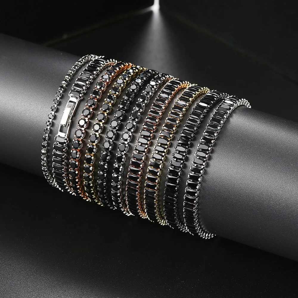 Hippie Black Crystal Tennis Bracelet for Men Steampunk Adjustable Zircon Womens Bangle Chain on The Hand Hip Hop Trendy Jewelry W250526