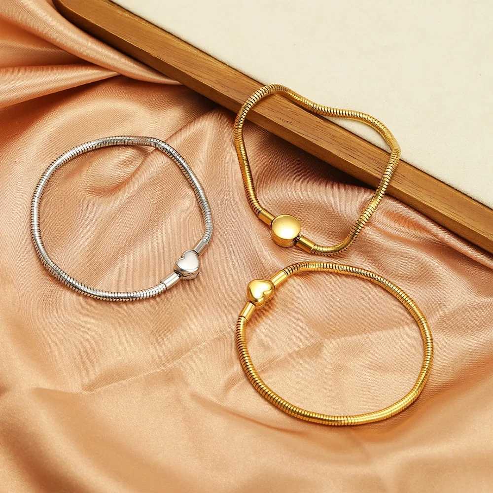 1pc High Quality Snake Bracelet for Women Original Gold Plated Round Heart Clasp Bangle Fit Fashion Party Jewelry Weddings Gifts W250526