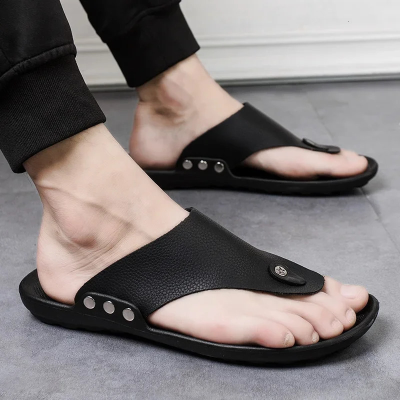YRZL Summer Slippers Men Flip-Flops for Men Beach Slippers Brown Sandals Comfortable Shoes Non-Slip Bathroom Shoes Men Shoes 250526