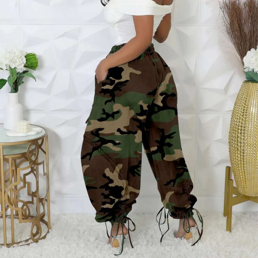 Women Streetwear Drawstring Fashion Pants 2024 Autumn Winter Camouflage Print Loose Safari Cargo Harem Hip Hop Trousers