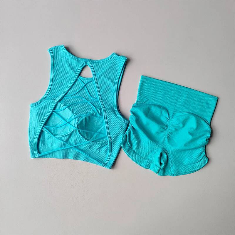 Seamless Beauty Back Yoga Running Quick-drying Tight Sports Bras and High Waisted Shorts Fiess Suit for Women Set