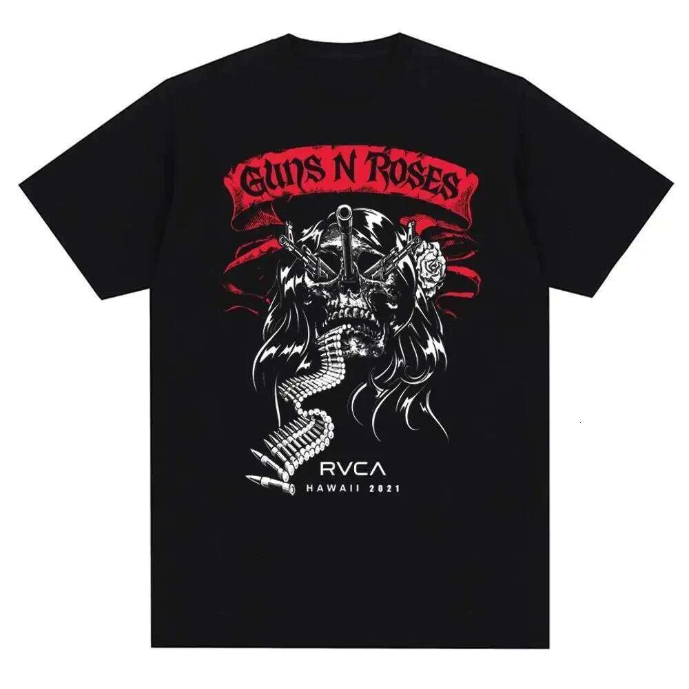 Guns N Roses graphic printed rock band retro streetwear round neck fashionable short sleeved T shirt men s and women