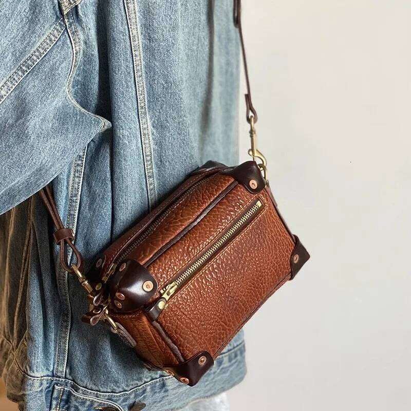 Vintage Designer Genuine Leather Women's Box Shoulder Casual Party High Quality Real Cowhide Female Crossbody Bag