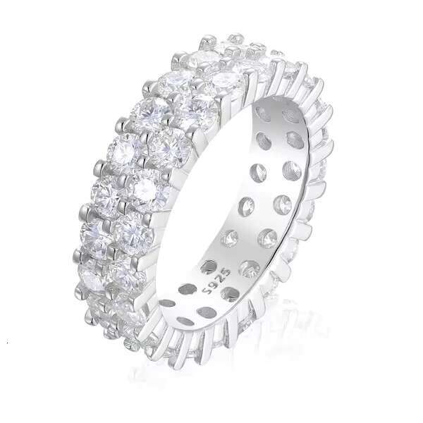 Top Quality 2 Rows 3mm VVS1 Moissanite Rings For Men Hip Hop Jewelry 100% 925 Sterling Silver Hip-hop / Rock Bling Ring Gift