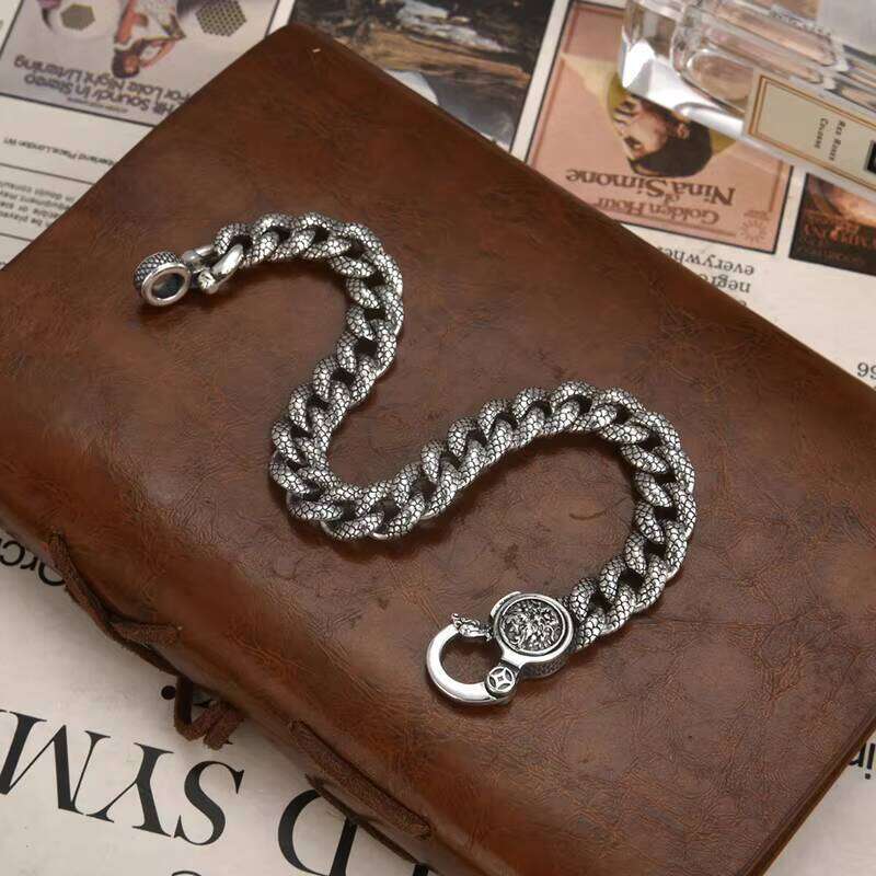 8mm S Sterling Sier Vintage Cuban Fashion Dragon Pattern Lucky Bracelet Jewelry Gift