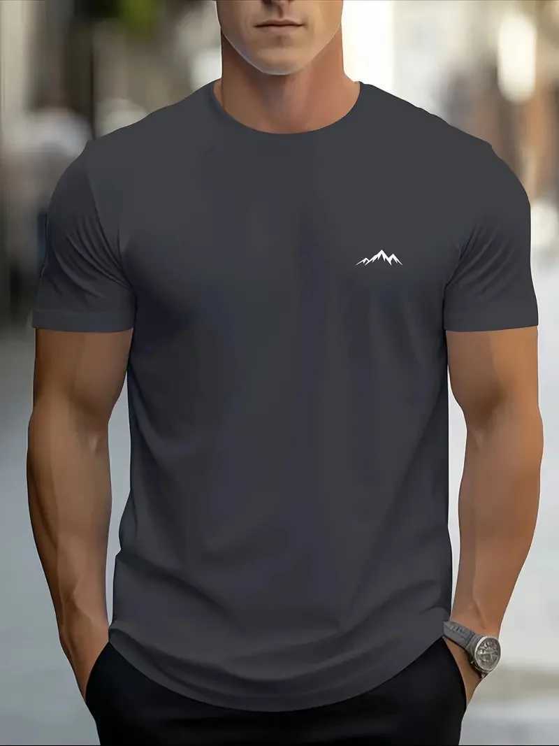 Fashionable casual mens solid color letter print pattern casual loose street fitness versatile mens T-shirt Z250527