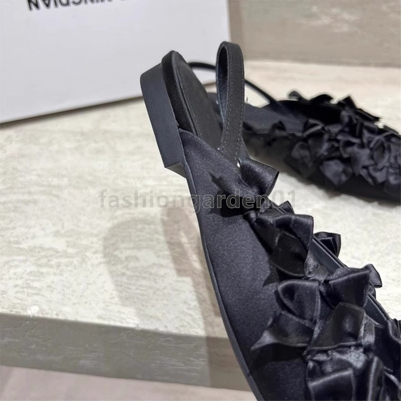 free shipping designer sandals womens flats heels sandal summer yellow black satin face classic fashion bowknot pointed toe ankle strap single shoes l