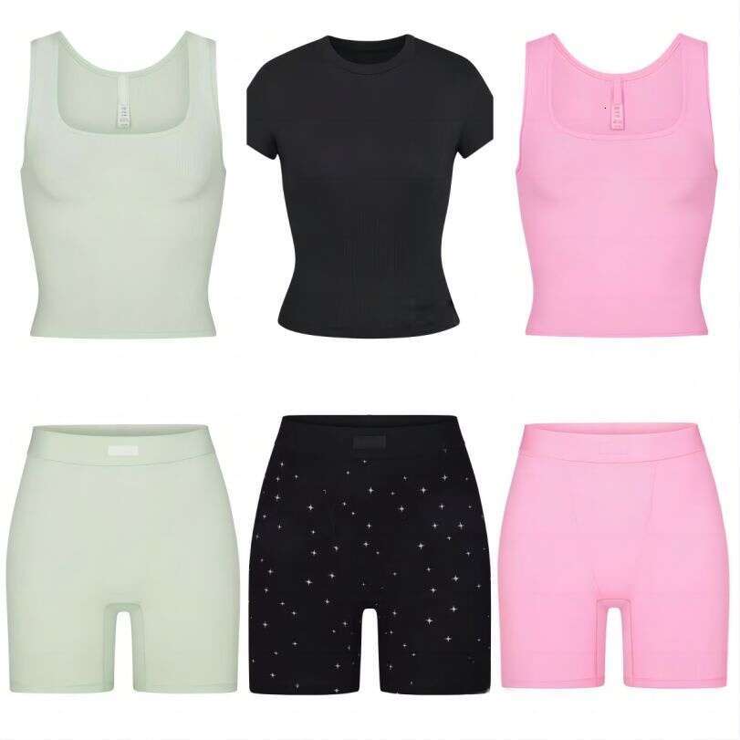 Women's Sexy Yoga Designer Shorts Shirt Tank Top Set Modal Threaded Sportswear Gym Wear Summer Workout Clothes High Waist Breathable Comfortable 