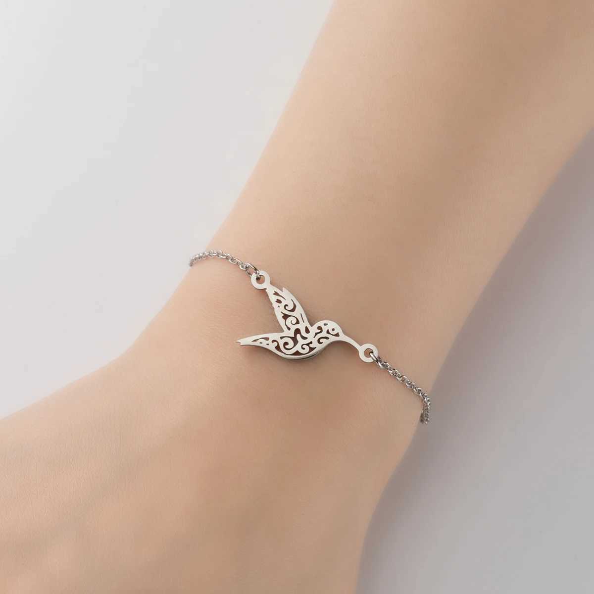 Jisensp Stainless Steel Origami Hummingbird Birds Bracelets Bangles Fashion Bird Animal Pendant Bracelet womens bracelet W250526