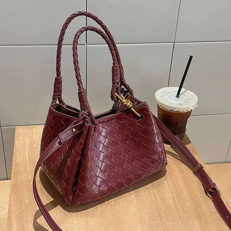 Free Shopping Women Classic Fashion Woven Emed Hobo Soft PU Leather Small Top-Handle Shoulder Bag Casual Daily Handbags