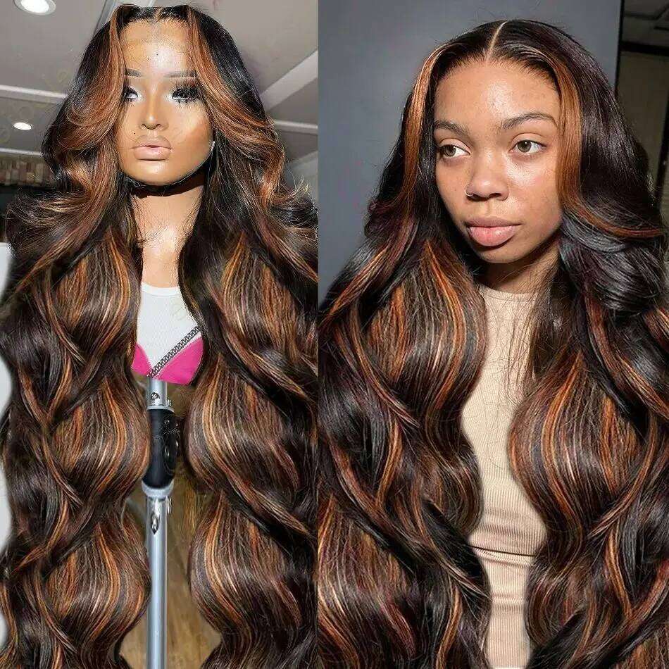 1B/30 Body Wave Highlight Human 30 Inch 13x4 HD Lace Frontal 200 Density Natural Brazilian Hair Wig For Black Women