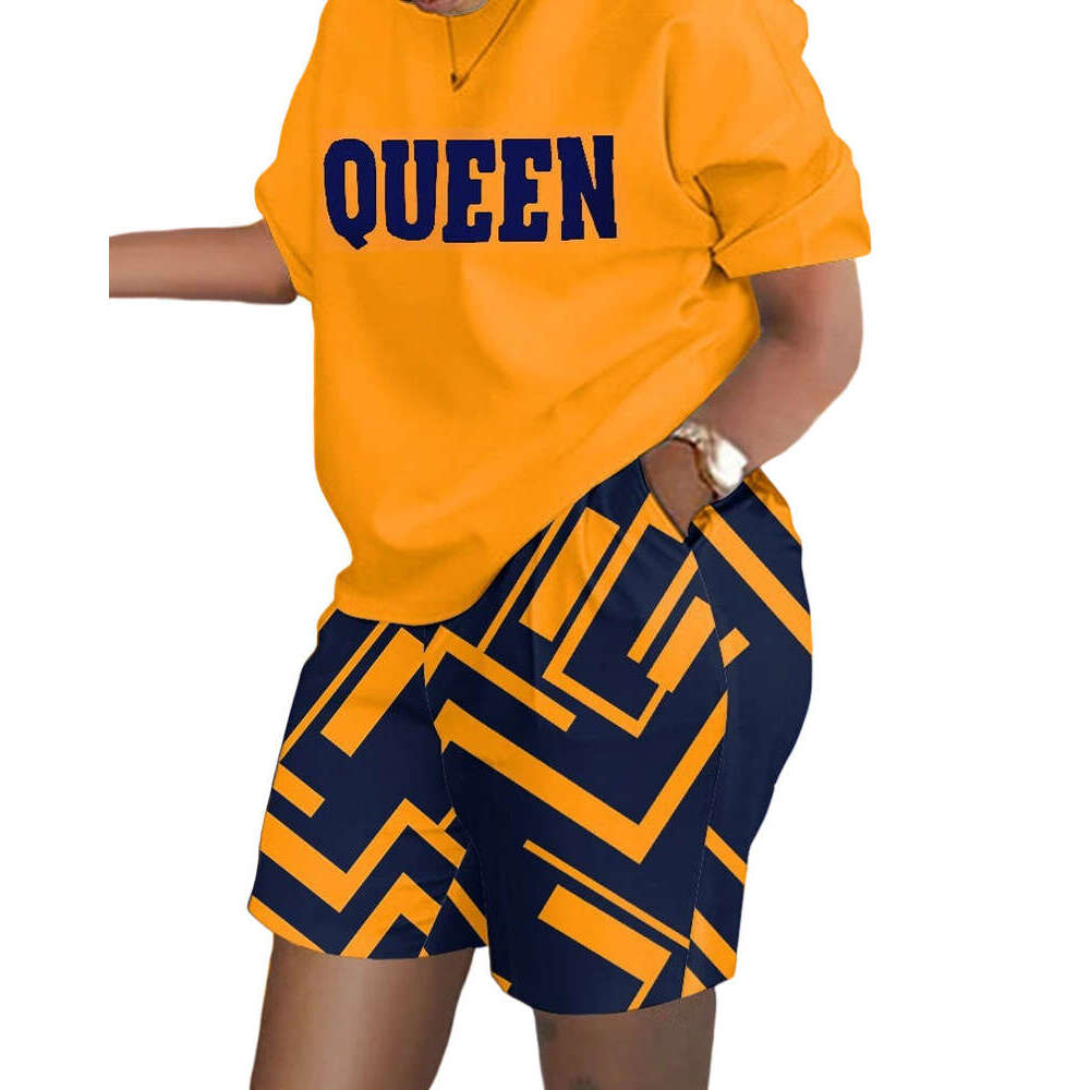 Women's Spring Summer Short Sleeve Two-Piece Printed Commuter Set