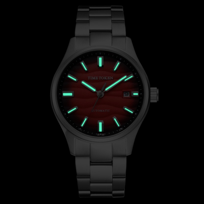40mm TIMETOKEN Men's Automatic Dress Watch - Desert Texture, Sapphire, 50m Water Resistant, Luminescent