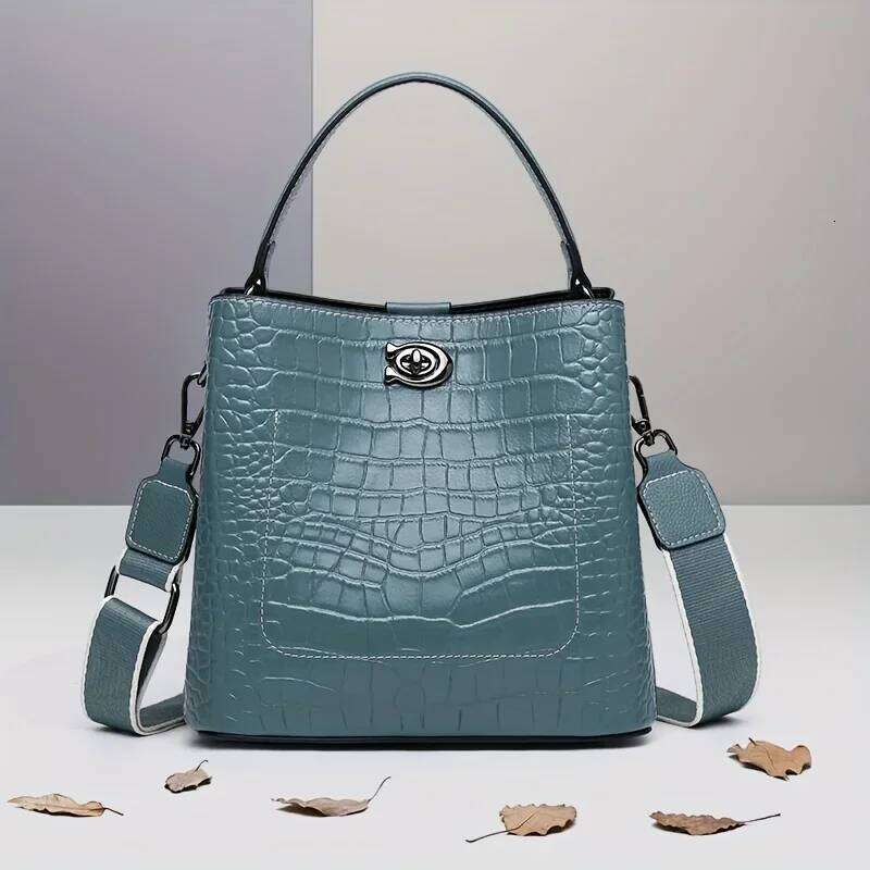 Free Shopping Bucket Large Capacity 2025 New Fashion Commuter Joker Crocodile Handbag Shoulder Slung Mother Bag