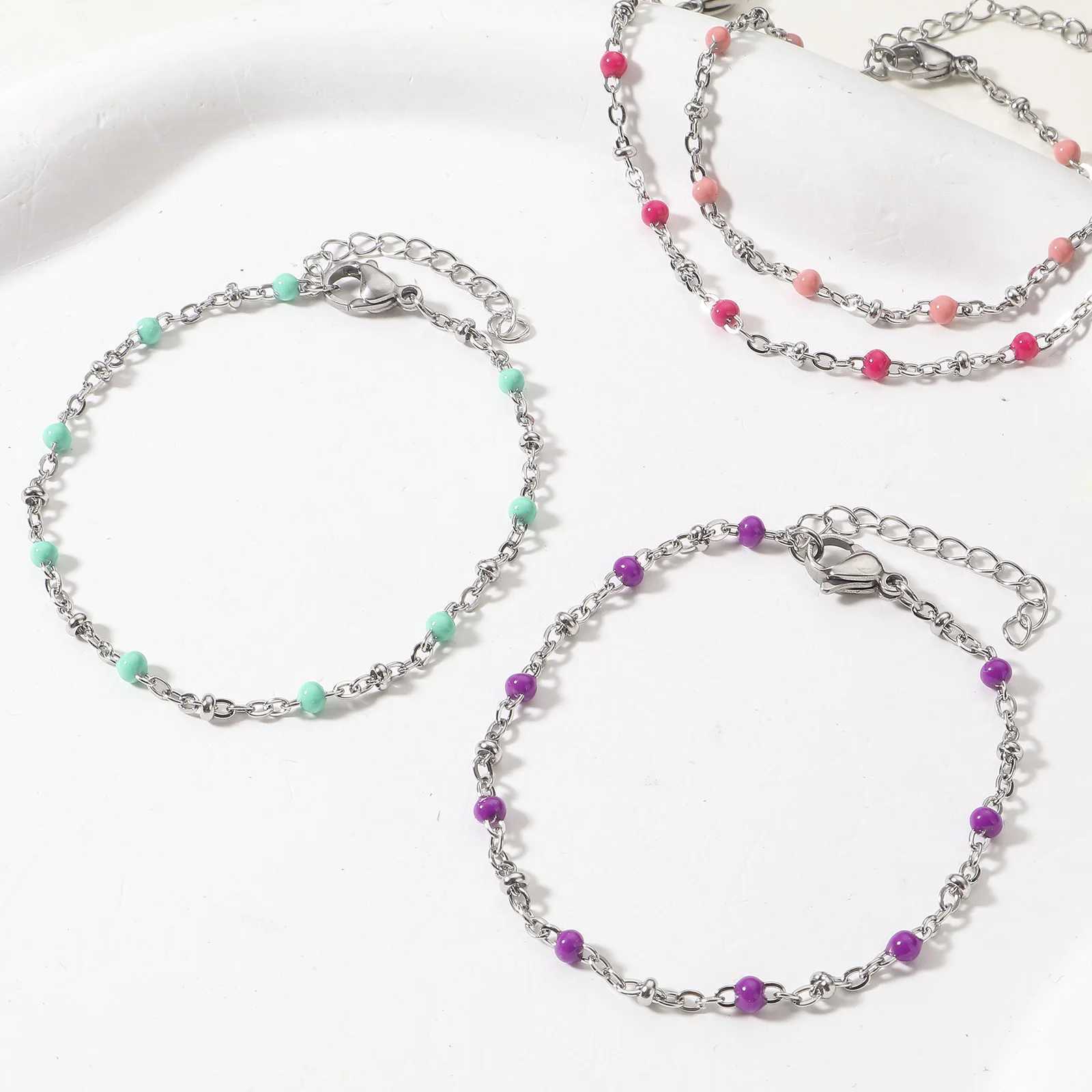 Colorful Stainless Steel Handmade Bracelets For Women Jewelry Silver Color Link Chain Birthday Accessories 17cm long 1 Piece W250526