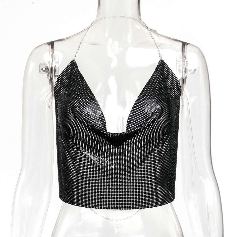 Women's New Sequin Strap Party Nightclub Music Festival Sexy Hot Girl Metal Top