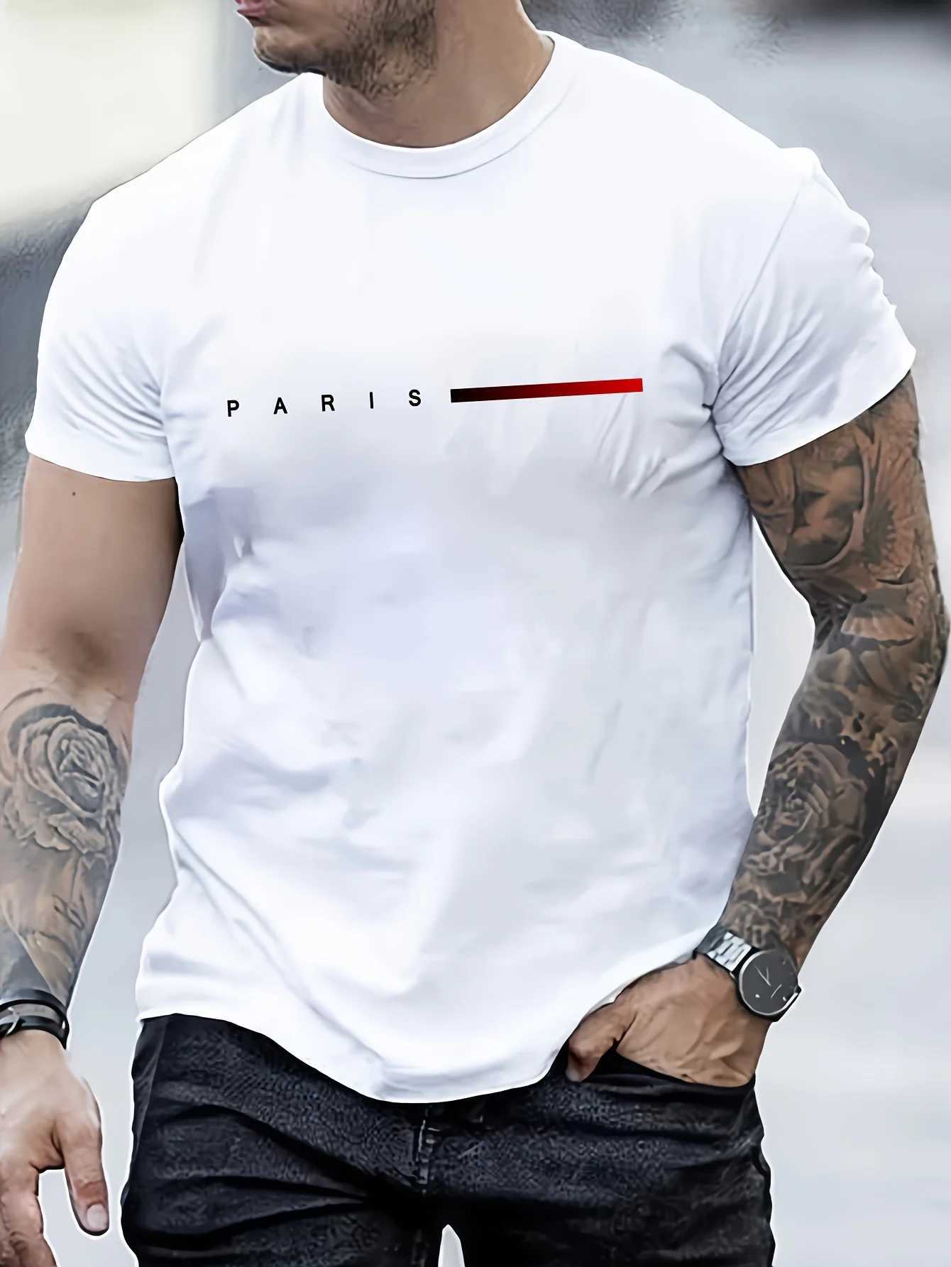Mens 100% cotton summer loose PARIS Creative Letter print casual slim fit round neck short sleeved T-shirt top Z250527